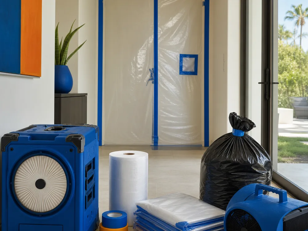 Professional water damage restoration workspace